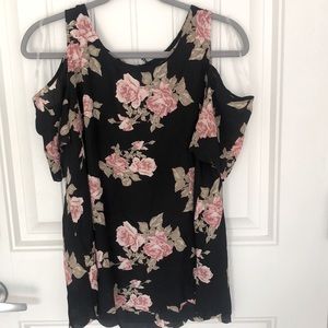 Black floral cold shoulder sleeve